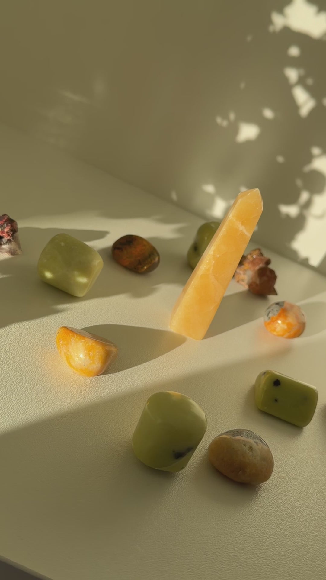Summer Mandala Crystal Set | Yellow Calcite Tower, Serpentine, Bumblebee Jasper & Red Quartz | Solar Energy Crystal Grid Kit